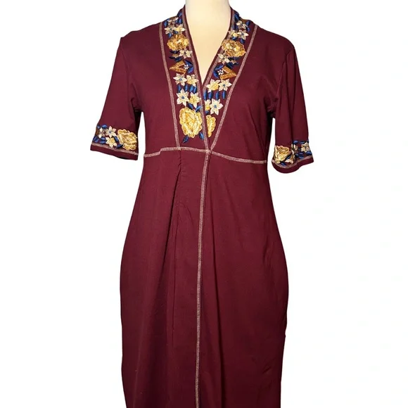 eshakti | Dresses | Eshakti Floral Trim Cotton Knit Shift Dress Burgundy  Custom | Poshmark